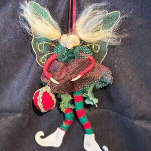 Vintage Whimsical Fairy holding a Christmas Ball Ornament